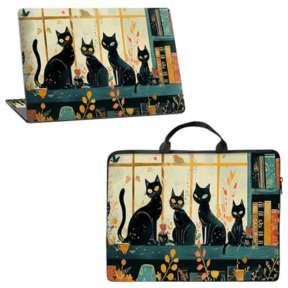 10 inch Laptop Sleeve with Laptop Skin Sticker Set – Slim Protective Case with Smooth Zipper, Lightweight Tablet & Notebook Sleeve for Travel & Daily Carry, Black Cats - color: Black Cats, size: 10 inch