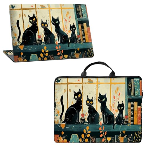 12 inch Laptop Sleeve with Laptop Skin Sticker Combo – Waterproof Slim Laptop Case with Premium Zipper, Portable Notebook Bag for MacBook & Tablet Devices, Black Cats - color: Black Cats, size: 12 inch