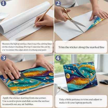 Universal Laptop Skin Sticker Decal,15.6 Inch Laptop Vinyl Cover for 13" 14" 15.6" Laptop,Scratch-Resistant Waterproof Protector Wrap,Reusable with Wrist Pads,Abstract Bubbles & Waves - color: Abstract Bubbles & Waves