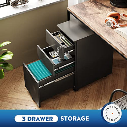 DEVAISE Slim File Cabinet, 3 Drawer Mobile Filing Cabinet for Letter/Legal/A4 Files, Fully Assembled Except Wheels, Black - color: Black, size: 17"D x 12"W x 24"H