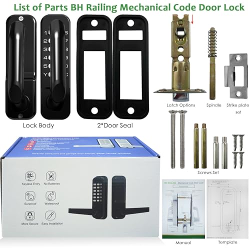High-Security 12 Digit Keypad Mechanical Door Lock - Keyless Entry, Mechanical Code Lock with Handle, Waterproof & Rustproof, No Battery, Easy to Install, BH-MDLS0020202 - color: Matte Black - Round