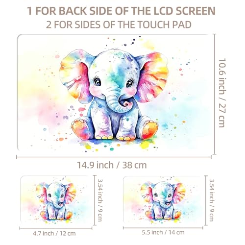 Universal Laptop Skin Sticker for 12/13/14/15.6 Inch Laptops, Reusable Vinyl Laptop Decal Cover, Waterproof Scratch Resistant Notebook Skin with 2 Wrist Pads,Watercolor Elephant - color: Watercolor Elephant