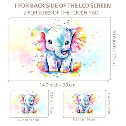 Universal Laptop Skin Sticker for 12/13/14/15.6 Inch Laptops, Reusable Vinyl Laptop Decal Cover, Waterproof Scratch Resistant Notebook Skin with 2 Wrist Pads,Watercolor Elephant - color: Watercolor Elephant