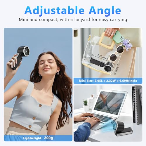 COO Portable Handheld Turbo Fan, 5-Speed Rechargeable Personal Fan | 180° Foldable 3 IN 1 Design with LED Display, Mini Desk Fan for Office, Travel & Outdoor Activities, Black - color: Black1