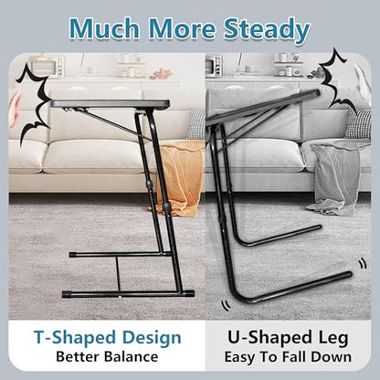 Max Pro Larger Folding TV Tray Table, XL Adjustable Foldable TV Table with 6 Height, 425% Thicker HDPE Plastic Table for Eating, Laptop, Snacks, Dinner Laptop on Couch & Bed, Black