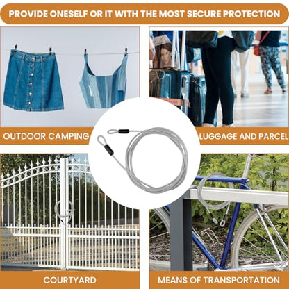2Pcs 4.9FT 5mm Stainless Steel Security Cable Lock, Steel Coated Braided Double Loop Flexible Wire Rope for Bicycles, Luggage, Gates & Outdoor Equipment - size: 4.9FT