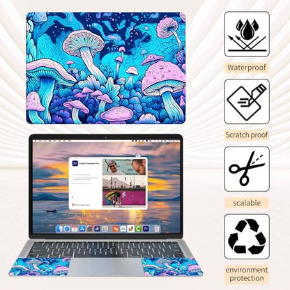 Laptop Skin Sticker 3-Piece Set,Psychedelic Mushroom | Trim-to-fit 3-piece vinyl set with one 15 x 10.6 in lid skin and two palm-rest decals for many 12-15.6 in laptops - color: Psychedelic Mushroom