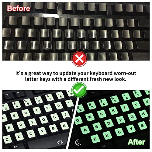 2PCS Pack Universal English Keyboard Stickers Glow in The Dark, Keyboard Letters Stickers for Computer Laptop Notebook Desktop (English-Glow) - color: English-Glow