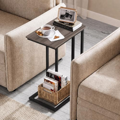WLIVE Small Side Table, C Shaped End Table for Couch, Sofa and Bed, Tv Tray Table that Slides Under for Living Room, Bedroom, Bedside, Gray and Black - color: A-grey