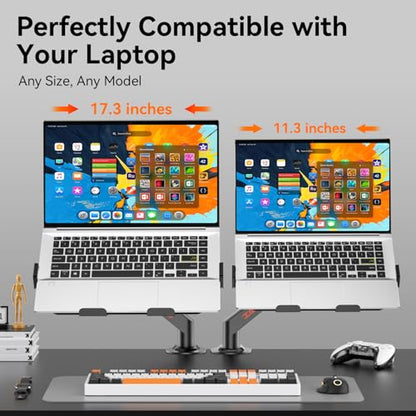 JINRAIKO Laptop Mount for Desk (11.3"-17.3"), 360° Rotating Foldable Laptops Arm Mount with Gas Spring, Heavy Duty Aluminum Adjustable Laptop Stand with Clamp/Grommet (White) - color: WHITE