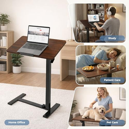 DUMOS Rolling Desk, Laptop Desk, Overbed Table with Wheels | Mobile Overbed Bedside, Portable Computer Workstation, Bed Sofa Couch, Adjustable Height, Chocolate - color: Chocolate