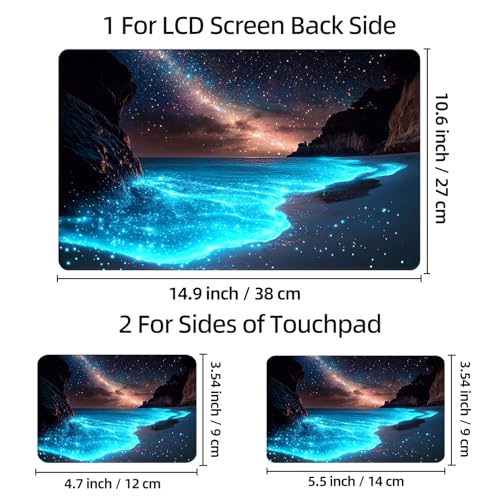 Universal Laptop Skin Sticker Decal, 12"-15.6" Aesthetic Vinyl Wrap, Glowing Bioluminescent Beach Waterproof Notebook Cover Art Protector for MacBook HP Dell Lenovo, Fits 13" 14" 15" 15.6" - color: Glowing Bioluminescent Beach