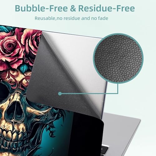 Universal Laptop Skin Decal, 3-Piece Vinyl Protector for 12 13 14 15.6" Notebook, Waterproof Anti-Scratch, Easy Trim & Bubble-Free Finish, Skull with Flowers on Head - color: Skull with Flowers on Head