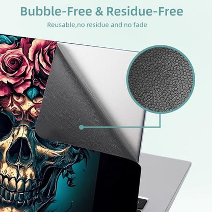 Universal Laptop Skin Decal, 3-Piece Vinyl Protector for 12 13 14 15.6" Notebook, Waterproof Anti-Scratch, Easy Trim & Bubble-Free Finish, Skull with Flowers on Head - color: Skull with Flowers on Head