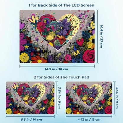 Reusable Universal Laptop Skin Sticker, Cut to Fit for 11.6–15.6 Inch Laptops, Waterproof Protective Film, No-Residue - Graffiti Heart Flowers - color: Graffiti Heart Flowers