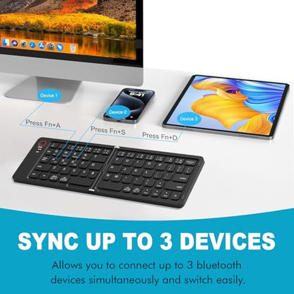 Foldable Bluetooth Keyboard - Ultra Slim, Portable, Pocket Size, Rechargeable Wireless Full Size Travel Keyboard, Compatible with iOS, Android, Windows, for Smartphone, Tablet, Ipad, Iphone, Laptop