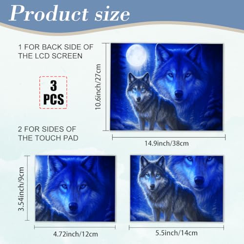 PLIGREAT Laptop Skin Sticker Decal, 12" 13" 13.3" 14" 15" Laptop Decal Cover Universal PVC Skin Stickers Cover Art Decal Reusable Notebook Protector, Cool Wolf