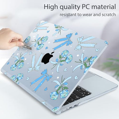 Tuiklol for MacBook Air 13 inch Case M5 2026 M4 2025 M3 2024 M2 2022 Release Model A3449 A3240 A3113 A2681,Plastic Hard Shell Cover for MacBook Air 13.6 with Touch ID, Bow & Rose Blue - color: Bow & Rose Blue