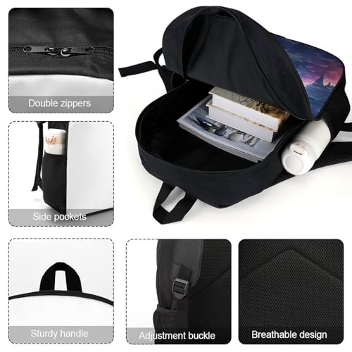 17-Inch Laptop Backpack Water-Resistant Northern Lights Daypack with Shoulder Strap Lightweight Casual Rucksack for Travel Commuter Hiking Outdoor Activities 20l Black