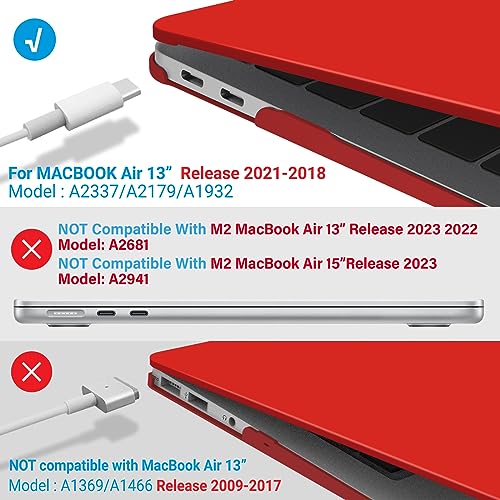 IBENZER Compatible with New MacBook Air 13 inch Case 2022 2021 2020 M1 A2337 A2179 A1932, Plastic Hard Shell Case with Keyboard Cover for Mac Retina Display with Touch ID, Red, MMA-T13RD+1A - color: Red