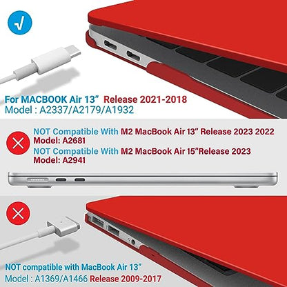 IBENZER Compatible with New MacBook Air 13 inch Case 2022 2021 2020 M1 A2337 A2179 A1932, Plastic Hard Shell Case with Keyboard Cover for Mac Retina Display with Touch ID, Red, MMA-T13RD+1A - color: Red