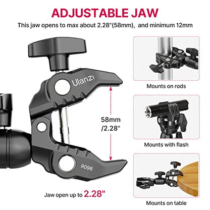 ULANZI Super Clamp Double Camera Clamp, R096 Crab Plier Clip Bracket Mount | Monitor Magic Arm Double Ball Head Adapter for Photo Studio Light Stand, Photography Reflector, Photo Boom Stand, Cross Bars