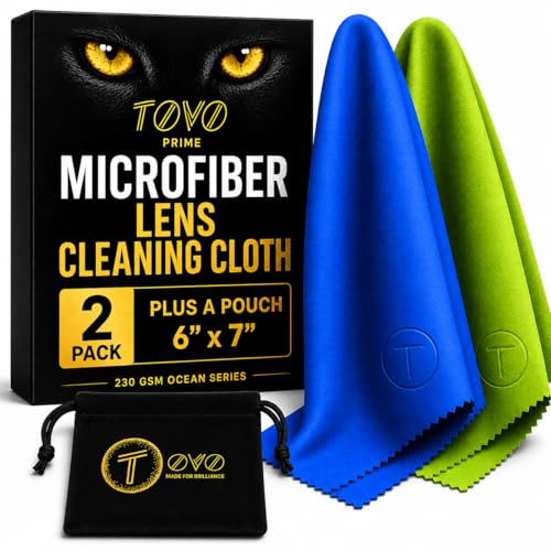 Microfiber Cleaning Cloth, 2 Pack + Velvet Pouch, 6"x7",230 GSM Thick Lens Cleaner for Glasses, Camera & Screens, Ultra Soft, Streak-Free, Lint-Free, Scratch-Safe- Ocean Series - color: Green & Blue, size: 15x18 cm (6x7 Inch)