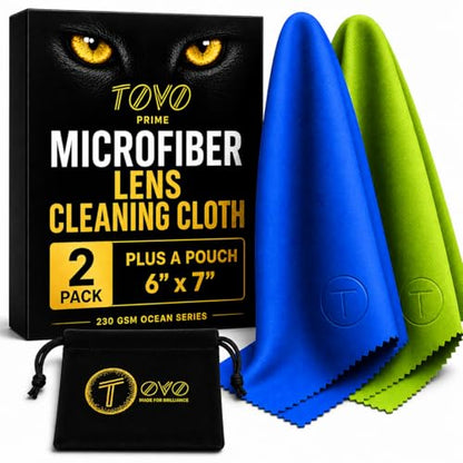 Microfiber Cleaning Cloth, 2 Pack + Velvet Pouch, 6"x7",230 GSM Thick Lens Cleaner for Glasses, Camera & Screens, Ultra Soft, Streak-Free, Lint-Free, Scratch-Safe- Ocean Series - color: Green & Blue, size: 15x18 cm (6x7 Inch)