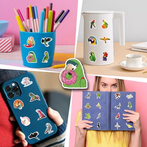 50 Pcs Multicolor Cute Cartoon Parrot Stickers | Colorful parrot cartoon waterproof vinyl decals for laptops, water bottles, uggage, phone cases, and DIY crafts. - style: J-Style05