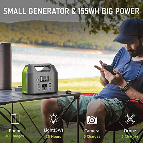 EnginStar 155Wh Power Bank 150Wh Portable Power Station 110v Battery Pack 6 Outputs with AC Outlet LED Light for Outdoor Camping Road Trip Emergency - color: Grey