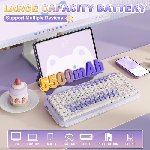YUNZII C75 Cute 75% Wireless Mechanical Keyboard (Purple, Milk V2 Switch) | Creamy Cake Keyboard, BT5.0/2.4G/USB-C, Hot-Swap, NKRO, PBT MOA Keycaps,5500mAh RGB Gasket Mount for Mac/Win/Gaming/Office - color: Purple, size: Milk V2 Switch
