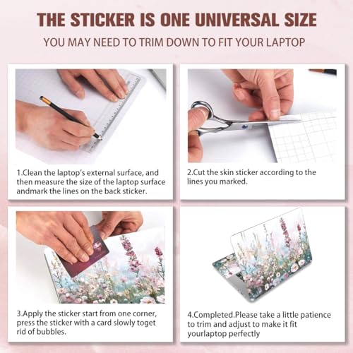 PLIGREAT Wildflower Laptop Skin Sticker Decals Fits 12" 13" 13.3" 14" 15 inch Laptop Watercolor Universal Removable Vinyl Notebook Art Protector Netbook PC Cover Decal