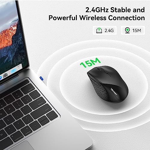 TECKNET Wireless Mouse, 2.4G Computer Mouse with 6-Level Adjustable 4800 DPI, 30 Months Battery, Ergonomic Grips, 6 Buttons Portable for PC, Chromebook, Mac - Carbon Black - color: Carbon Black