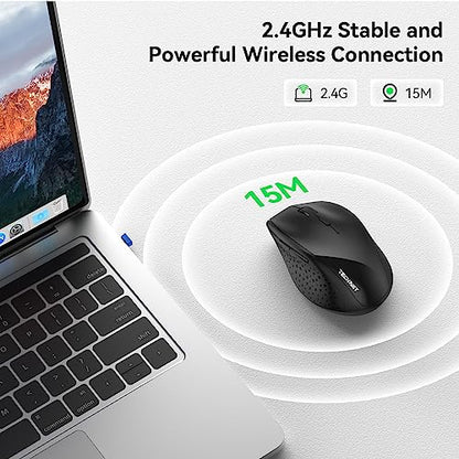 TECKNET Wireless Mouse, 2.4G Computer Mouse with 6-Level Adjustable 4800 DPI, 30 Months Battery, Ergonomic Grips, 6 Buttons Portable for PC, Chromebook, Mac - Carbon Black - color: Carbon Black