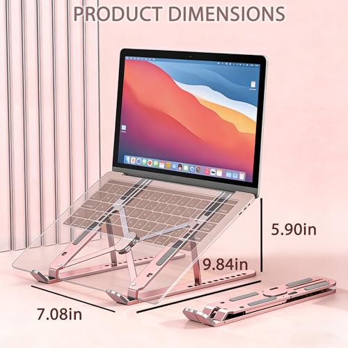 Ergonomic Foldable Computer Stand, 10-Level Height Adjustable Aluminum Laptop Stand, Compatible with 17.3 Inch Laptops, Tablets & Drawing Tablets, for MacBook, HP, Lenovo, Dell (Pink) - color: Pink