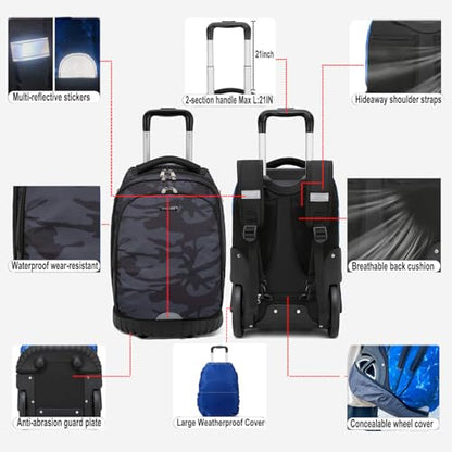 Rolling Backpack, 55L (14.5gal) Backpack with Wheels for Business, Waterproof Backpacks with Dual Handles and Silent Large Wheels, Carry on Backpack with Laptop Compartment (Black,22 inch) - color: Black(22 Inch)