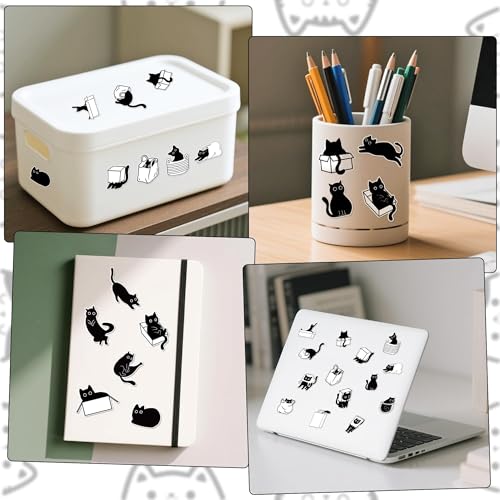 CNhoqc Black Cat Sticker Rolls - 2000Pcs Black White Cute Black Cat Animal Water Bottle Stickers Coloring Book Self Adhesive Waterproof Vinyl Scrapbook Supplies Page Activity Pad Birthday Party Favors - style: Black Cat 4-Rolls