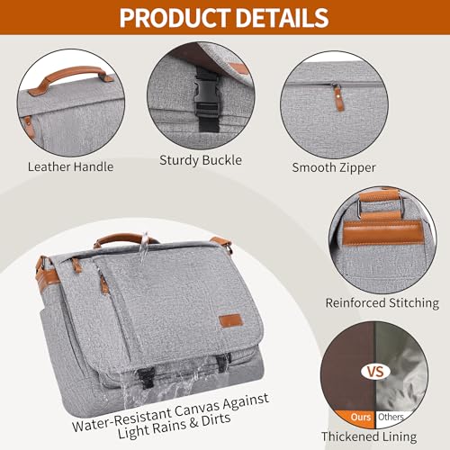 ESTARER Messenger Bag 17-17.3 Inch, Men's Computer Bag Water-resistant Canvas, Laptop Shoulder Bag for Travel Work College, Light Grey - color: 17-17.3" Buckle-light Grey