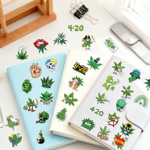 Weed Plant Stickers for Adults - 100 Pcs Green Leaves Trippy Water Bottle Stickers, 420 Waterproof Vinyl Scrapbook Decals for Laptop Journaling - style: Weed Plant