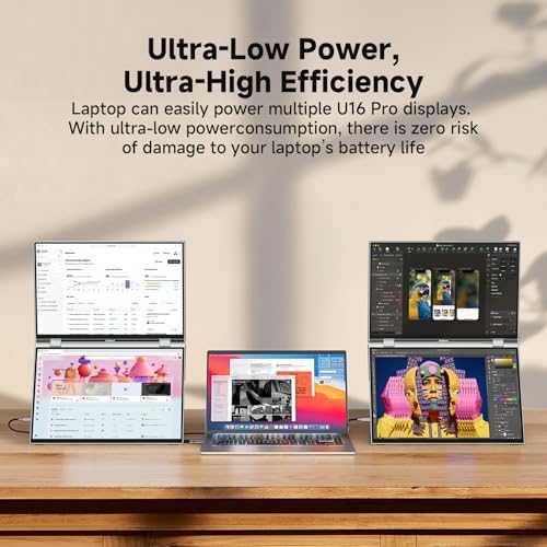U16 Pro 16" Dual Portable Touchscreen Monitor, 1200P FHD Laptop Screen Extender with USB-A&C/HDMI, Foldable Travel Monitor for Laptop/Mac/PC/Windows, Single-Cable Dual-Screen, VESA Mountable