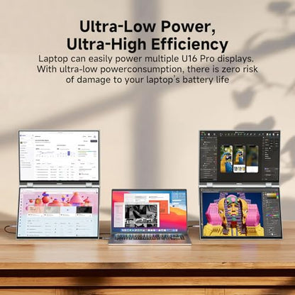 U16 Pro 16" Dual Portable Touchscreen Monitor, 1200P FHD Laptop Screen Extender with USB-A&C/HDMI, Foldable Travel Monitor for Laptop/Mac/PC/Windows, Single-Cable Dual-Screen, VESA Mountable