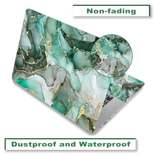 Laptop Decal Sticker Skin Cover, 11.6”12" 13" 13.3" 14" 15" 15.4" 15.6 inch Laptop Netbook Vinyl Skin Sticker Cover Art Notebook PC Reusable Protector (2 Wrist Pad Included), Green Marble - color: Green Marble