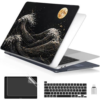 Batianda AstroGrid Case for MacBook Pro 13 inch, Midnight Great Wave | Fits Model A2338 M2 M1 A2251 A2289,1.2mm Slim Lightweight Hard Shell Cover, Scratch Resistant,4-in-1 Accessories Bundle - color: Midnight Great Wave