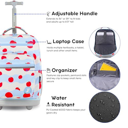 J World Sundance Laptop Rolling Backpack for Girls Boys. Roller Bookbag with Wheels, 20 Inch, Floating Apple - color: Floating Apple