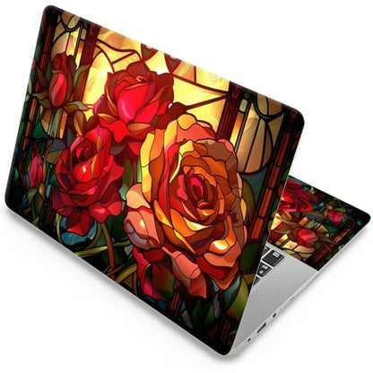 Universal Laptop Skin, DIY Cut-to-Fit Vinyl Cover Compatible with HP, Dell, Lenovo, Mac (13.3" to 15.6"), Anti-Scratch, No Residue & Bubble-Free Protective Decal Sticker, Stained Glass Red Rose - color: Stained Glass Red Rose