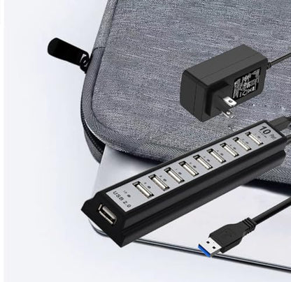 USB Hub 10-Ports, USB Hub Extender Network Splitter Adapter with Powered, for MacBook, PC, Laptop, Mice, Keyboards（ Only USB Data Transfer Not for Charing
