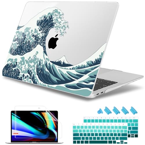 May Chen Compatible with New MacBook Air 13 inch Case 2021, 2020 2019 2018 Release Model: M1 A2337 A2179 A1932, Plastic Hard Shell Case Cover for Mabook Air 13 inch with Retina Dispaly, Great Wave - color: Great Wave