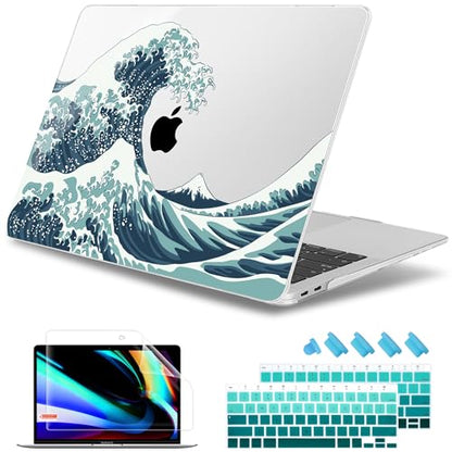 May Chen Compatible with New MacBook Air 13 inch Case 2021, 2020 2019 2018 Release Model: M1 A2337 A2179 A1932, Plastic Hard Shell Case Cover for Mabook Air 13 inch with Retina Dispaly, Great Wave - color: Great Wave