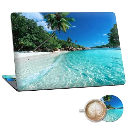 Laptop Skin Sticker Decal 15.6 Inch,12 13 13.3 14 15 15.6 in Laptop Netbook Skins for Notebook,Art Decal Removable Waterproof Scratch Resistant,Universal Vinyl Cover,Green Sea Beach - color: Green Sea Beach