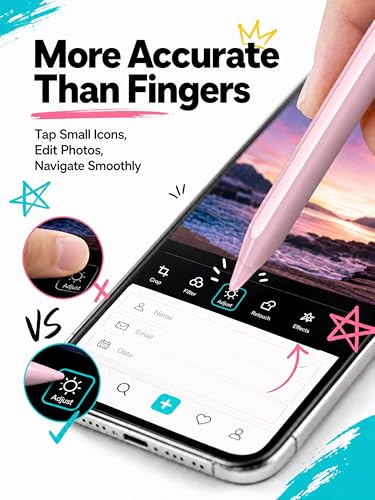 DRYMOKINI Stylus Pen, Active Stylus Pen Touch Screens Compatible for Android and i-OS Tablet/Phones, Rechargeable Universal Stylus Pencil Compatible for A-pple/i-Pad/Phone Tablet, Pink - color: Pink